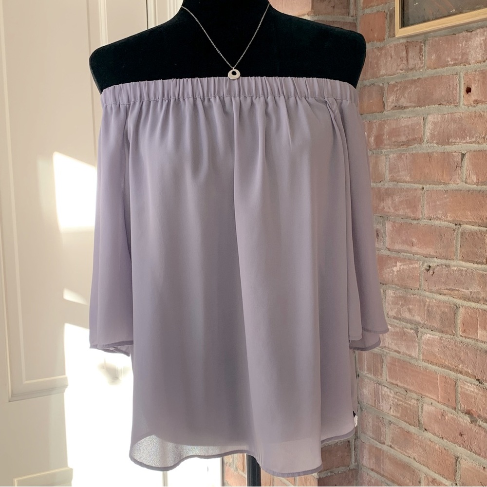 🏷️ Shinestar Purple Lilac OTS Semi Sheer Blouse M